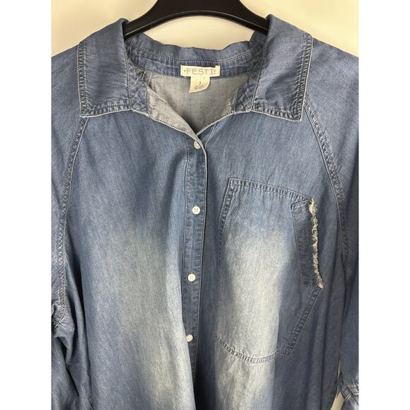 NWT Torrid Festi Denim Button-Up Shirt Blue Relaxed Tunic Top Plus Size 3 3X - Picture 5 of 12